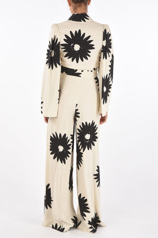 Front Zipped Floral Patterned Jumpsuit