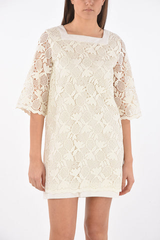SEE BY Square Neckline Sangallo Midi Dress