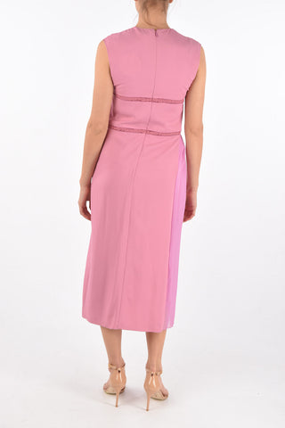 Lace Insert Midi Dress with Pleated Detail