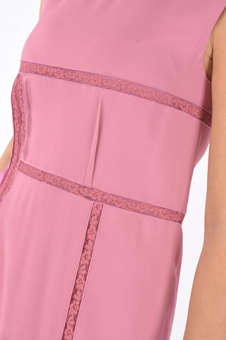 Lace Insert Midi Dress with Pleated Detail