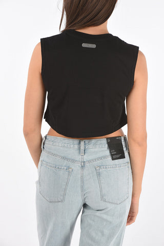 Sleeveless LOVE FIERCELY Cropped top with crystals