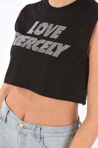 Sleeveless LOVE FIERCELY Cropped top with crystals