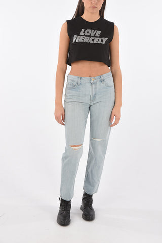 Sleeveless LOVE FIERCELY Cropped top with crystals