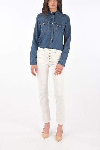 MM6 5 buttons straight jeans with frayed hem