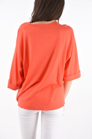 maglia girocollo in cotone e cashmere maniche con risvolto