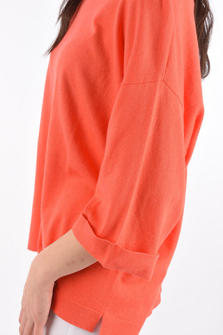 maglia girocollo in cotone e cashmere maniche con risvolto