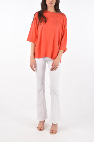 maglia girocollo in cotone e cashmere maniche con risvolto