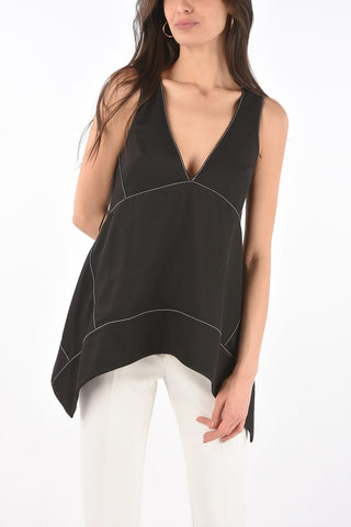 Sleeveless Top RUMPLED PIQUE CAMI with Contrasting Stitching