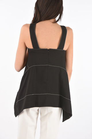 Sleeveless Top RUMPLED PIQUE CAMI with Contrasting Stitching