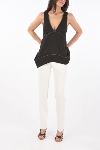 Sleeveless Top RUMPLED PIQUE CAMI with Contrasting Stitching