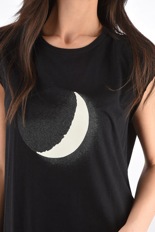Sleeveless T-shirt with Moon Print