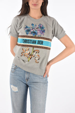 embroidered crew-neck sweatshirt with short sleeve