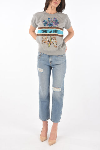 embroidered crew-neck sweatshirt with short sleeve