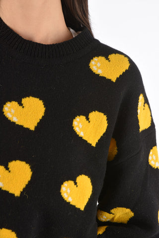 Roundneck Sweater with Hearts Pattern