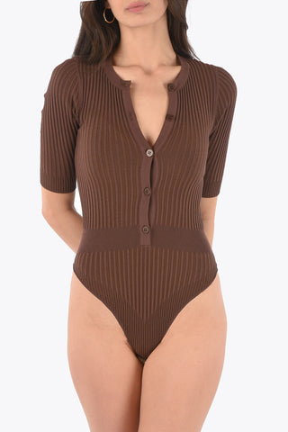 Ribbed Bodysuit with 3/4 Sleeves