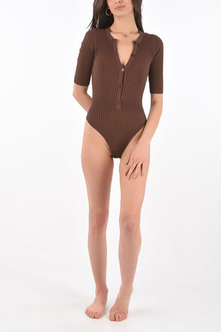Ribbed Bodysuit with 3/4 Sleeves
