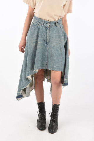 Asymmetric Denim Skirt with High-rise 