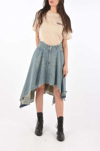 Asymmetric Denim Skirt with High-rise 
