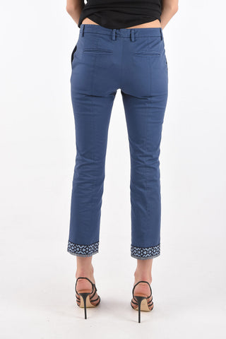stretch cotton pants with embroidery on the bottom