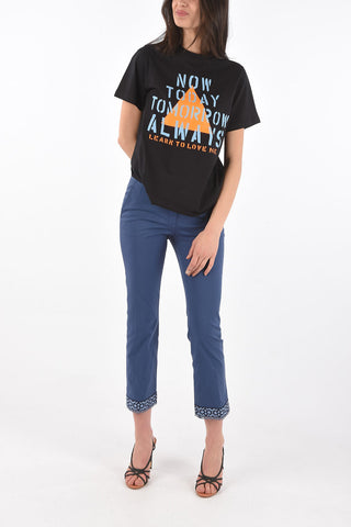stretch cotton pants with embroidery on the bottom