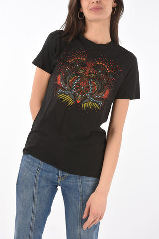 crew-neck t-shirt with embroidered Beads and sequin