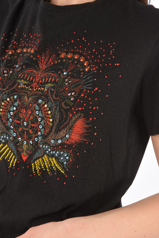 crew-neck t-shirt with embroidered Beads and sequin