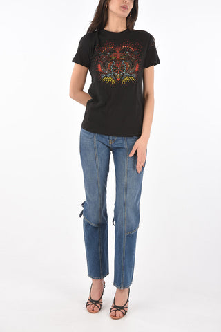 crew-neck t-shirt with embroidered Beads and sequin