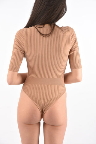 Ribbed Bodysuit with 3/4 Sleeves