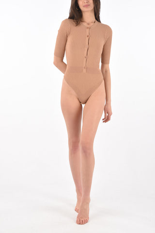 Ribbed Bodysuit with 3/4 Sleeves