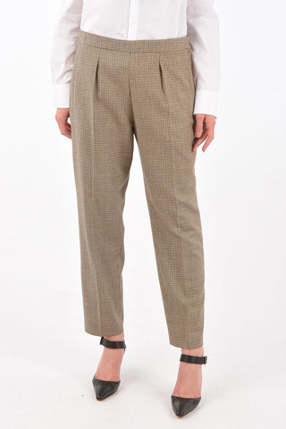 Single-pleated Chino Trousers HELEN with Houndstooth Pattern