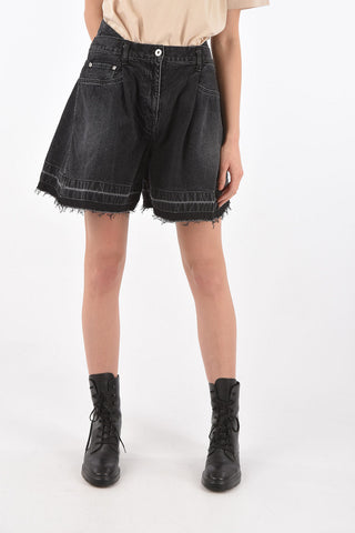 Flared Denim Shorts with Frayed Hems