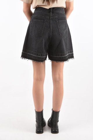 Flared Denim Shorts with Frayed Hems