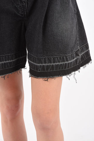 Flared Denim Shorts with Frayed Hems