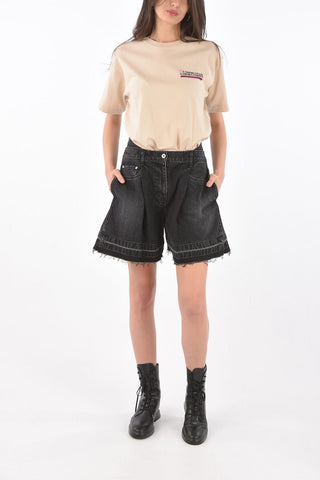 Flared Denim Shorts with Frayed Hems
