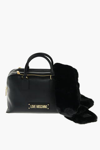LOVE faux leather bowler bag with faux fur applied