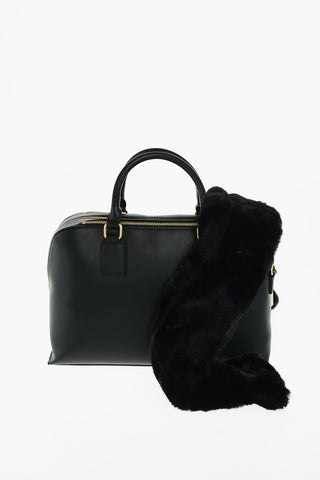 LOVE faux leather bowler bag with faux fur applied
