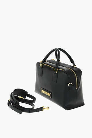 LOVE faux leather bowler bag with faux fur applied