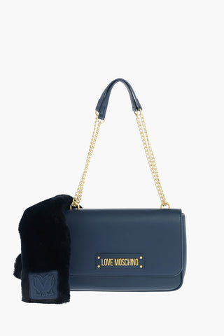 LOVE faux leather shoulder bag with faux fur