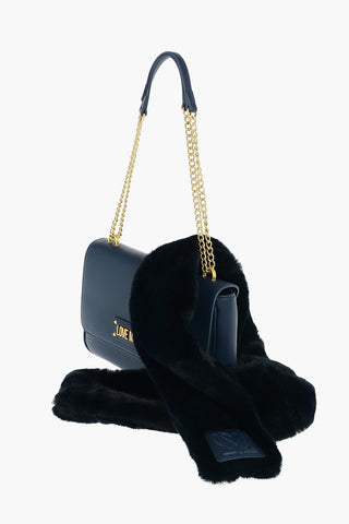 LOVE faux leather shoulder bag with faux fur