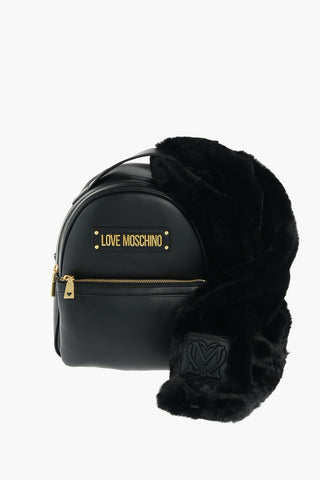 LOVE faux leather backpack with faux fur applied