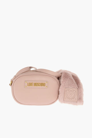 LOVE faux fur applied mini crossbody bag