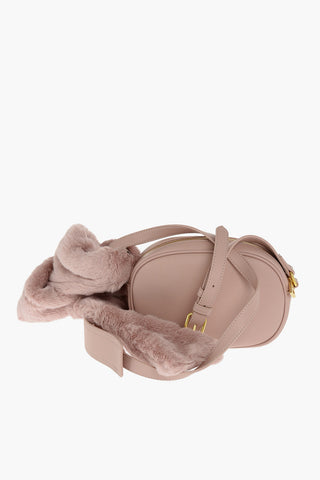 LOVE faux fur applied mini crossbody bag