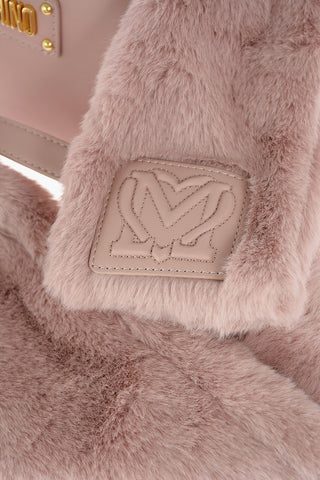 LOVE faux fur applied mini crossbody bag