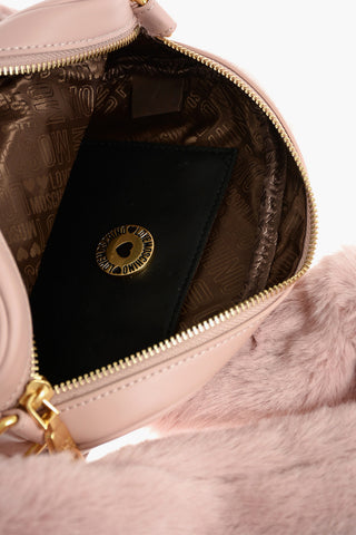 LOVE faux fur applied mini crossbody bag