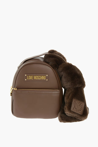 LOVE faux leather backpack with faux fur Applied