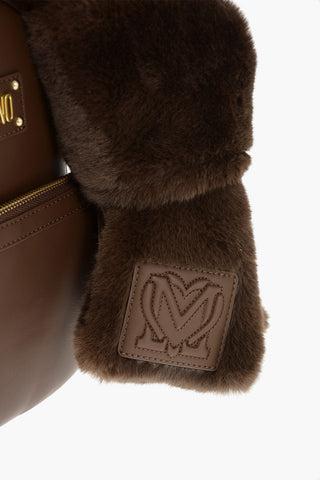 LOVE faux leather backpack with faux fur Applied