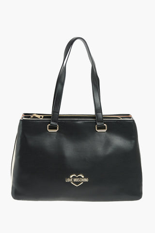 LOVE borsa tote in ecopelle con triplo scomparto e logo dorato