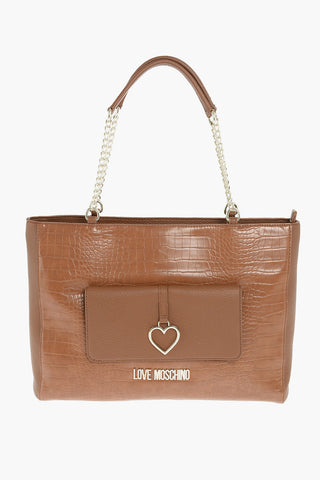 LOVE Crocodile Effect faux leather tote bag with maxi pocket on the front 