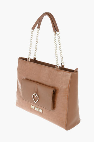 LOVE Crocodile Effect faux leather tote bag with maxi pocket on the front 