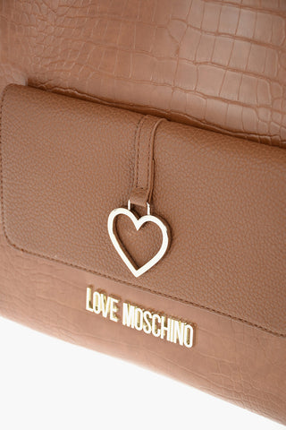 LOVE Crocodile Effect faux leather tote bag with maxi pocket on the front 